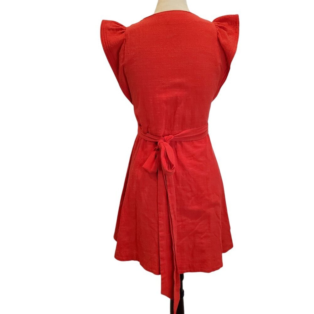 MADEWELL Red Mini Dress Ruffle-Sleeve Wrap 100% Cotton - Picture 9 of 14